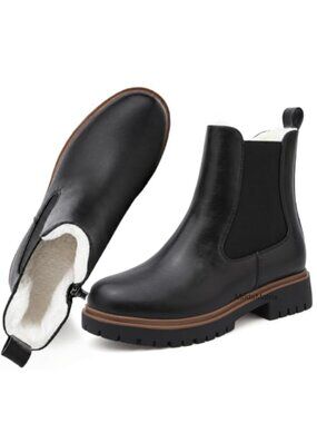 Women's Waterproof Fur Lined Chelsea Ankle Boots Platform Side Zip